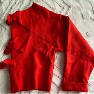 ZARA | KNIT OVERSIZED CROP SWEATER WITH OPEN BACK BOW TIES | RED | SIZE MEDIUM
